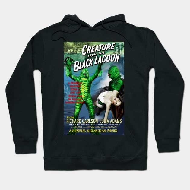 The Creature from the Black Lagoon Faux Retro Movie Poster Hoodie by xenomorphicpress